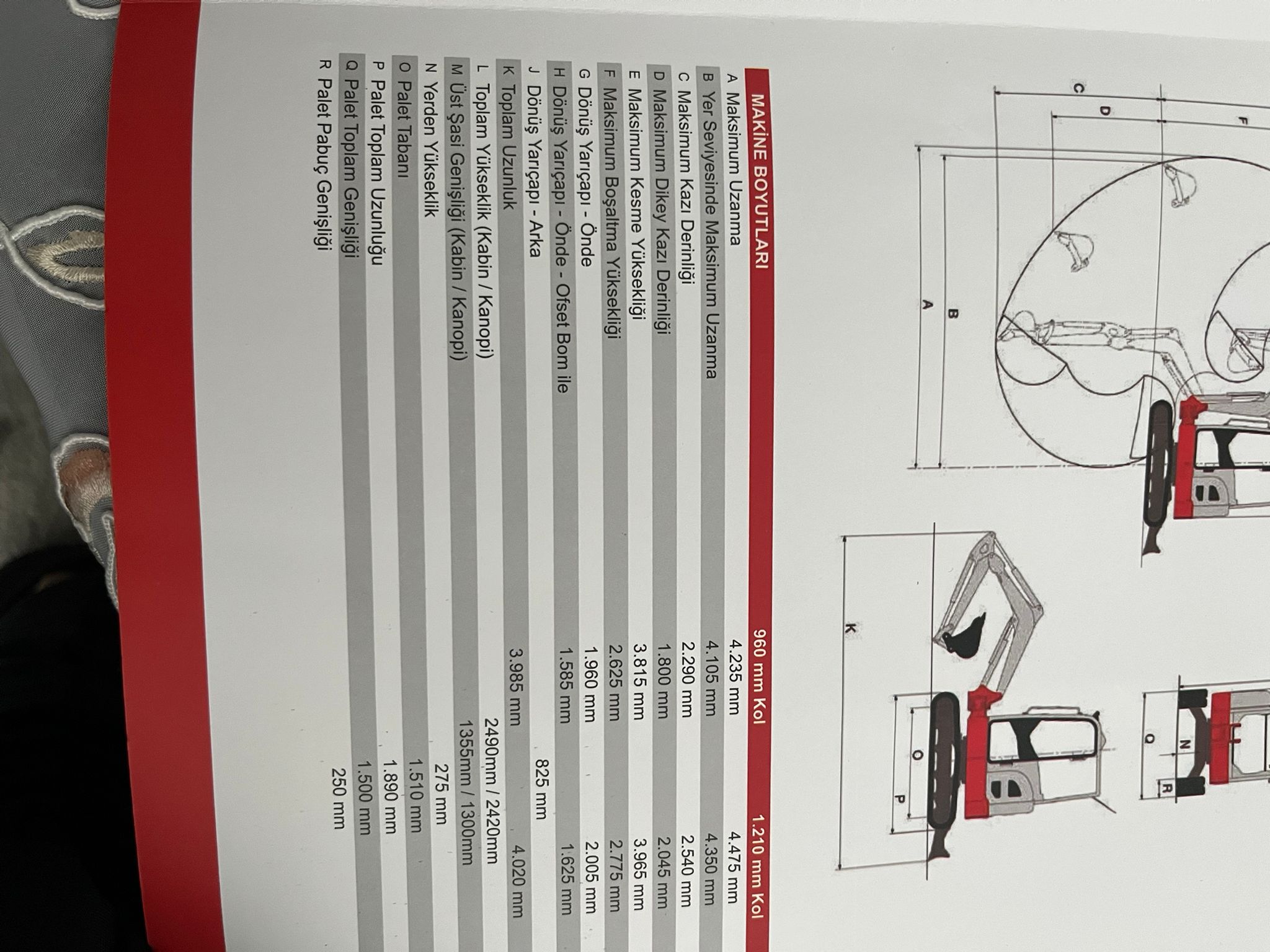 Ekskavatör Teknik Özellikleri